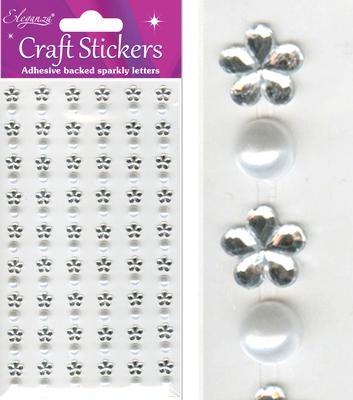 Sticker Hvid Perle og Sølv Blomst